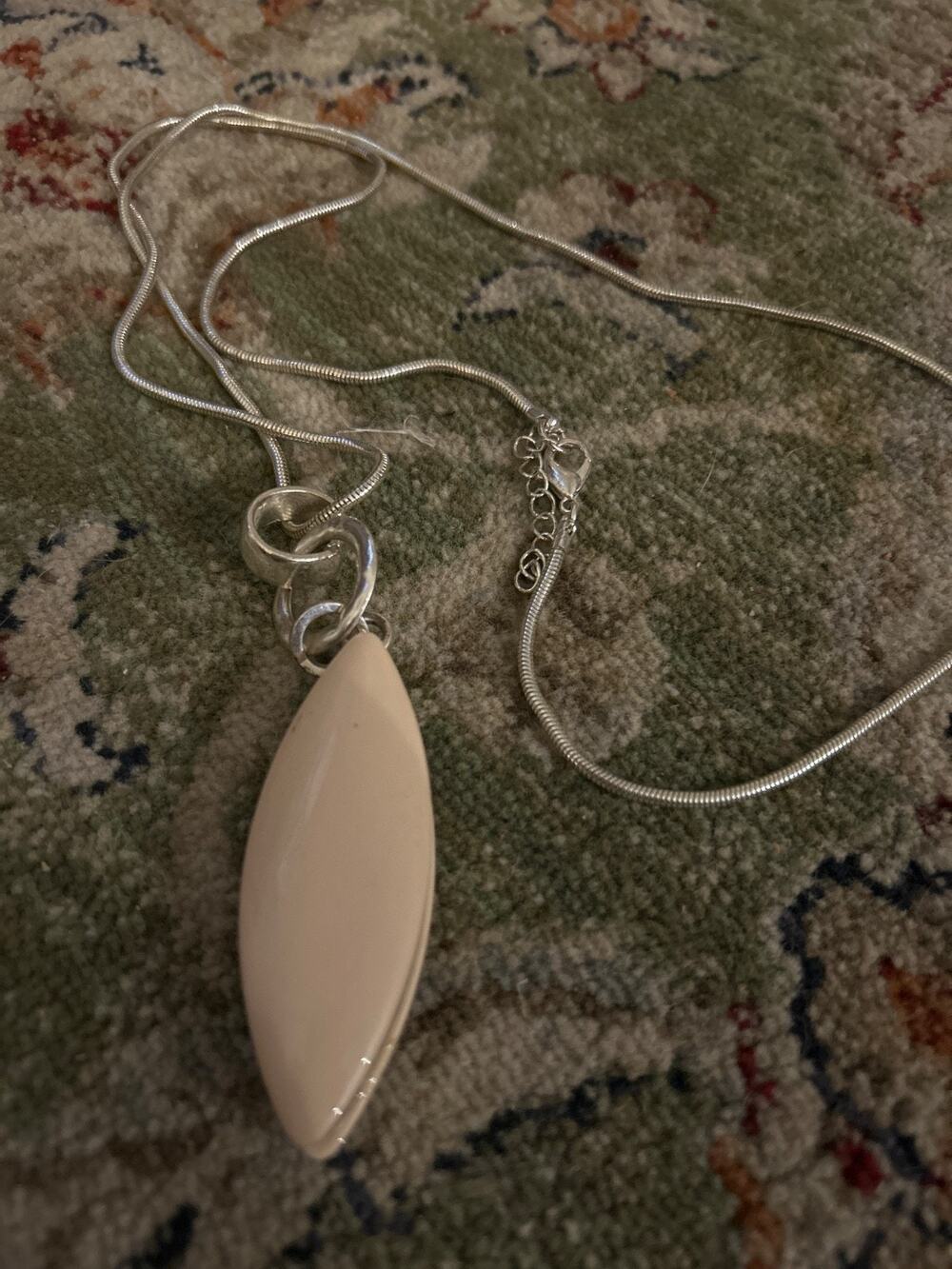 Minimalist Silver Tone Snake Chain Necklace with Pink Marquise Pendant